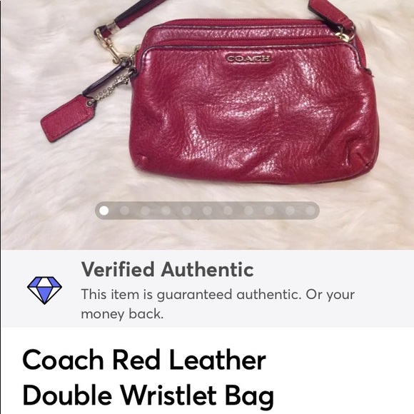 COACH Red Leather Double Wristlet BAG Handle - Picture 12 of 12